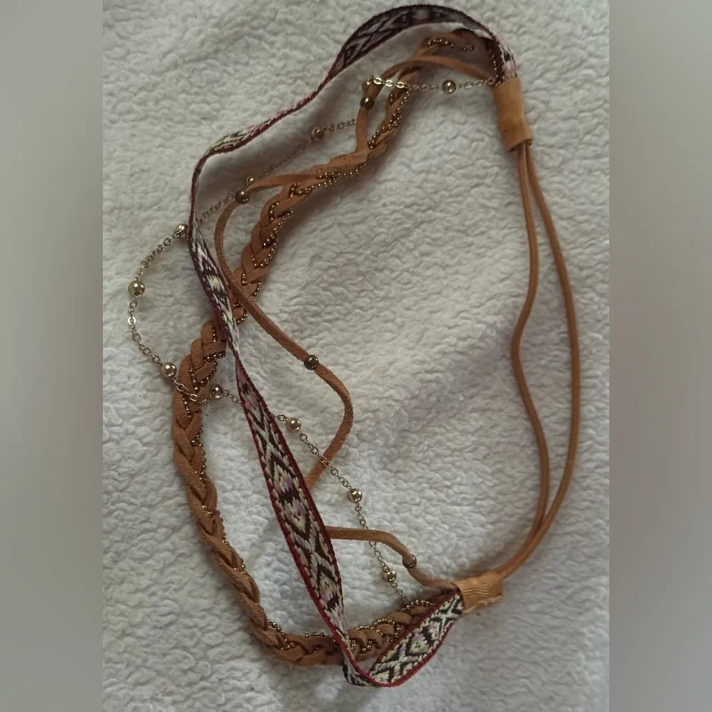 Leather Braided Necklace Tan - Image 4
