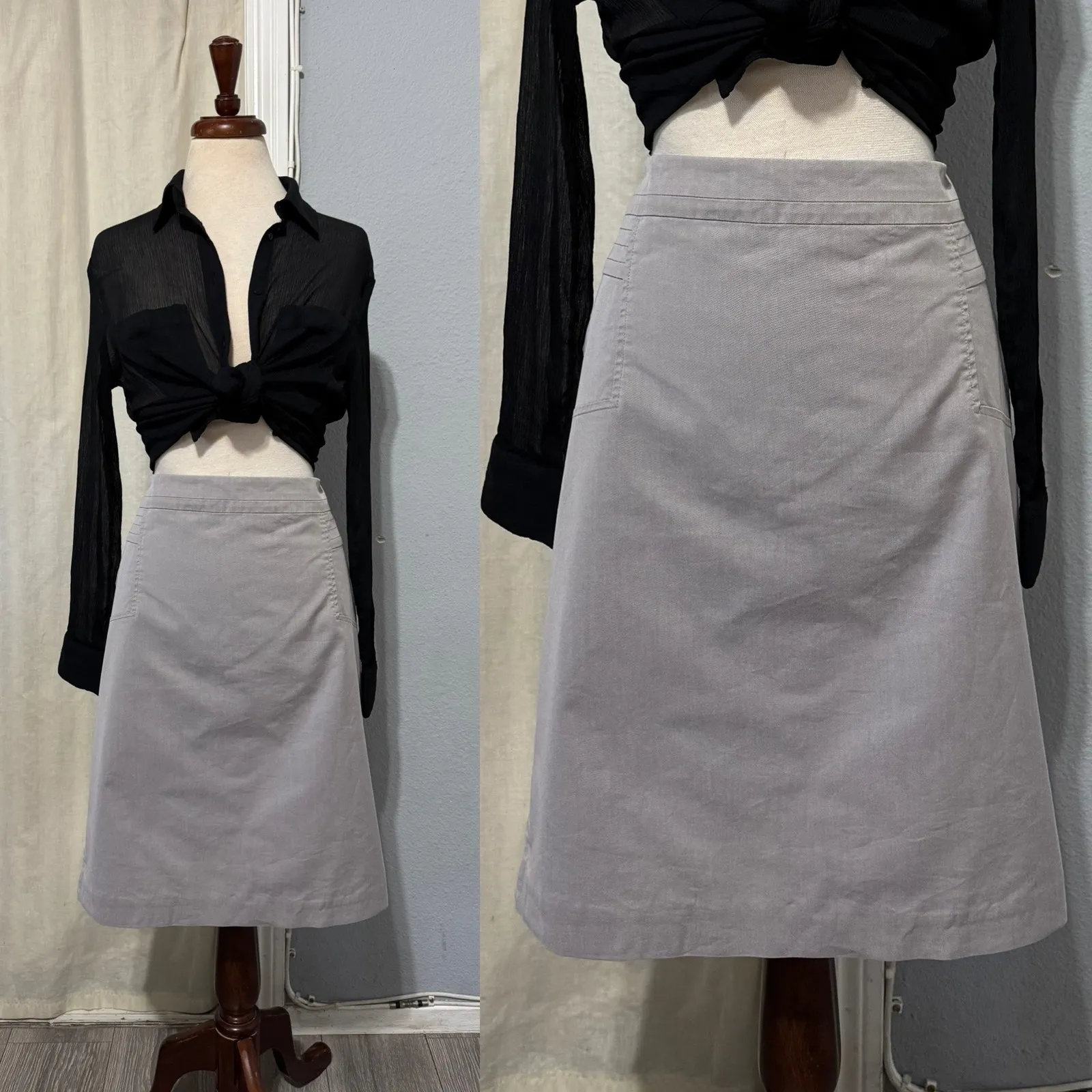 Worthington Women Gray A Line Knee Length Skirt Size 16 Zipper Closure Cotton - Image 2