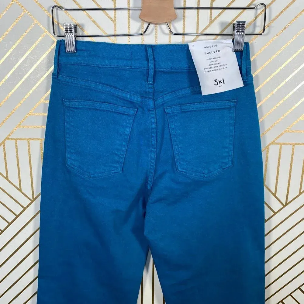 3x1 W4 Shelter Jeans Pant Wide-Leg Crop Overdyed Vintage‎ Denim Blue Size 25 - Image 8