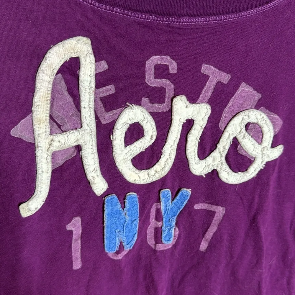 Y2K Vintage Aeropostale LS Aero Distressed Logo Graphic Tee Purple Size Small - Image 2