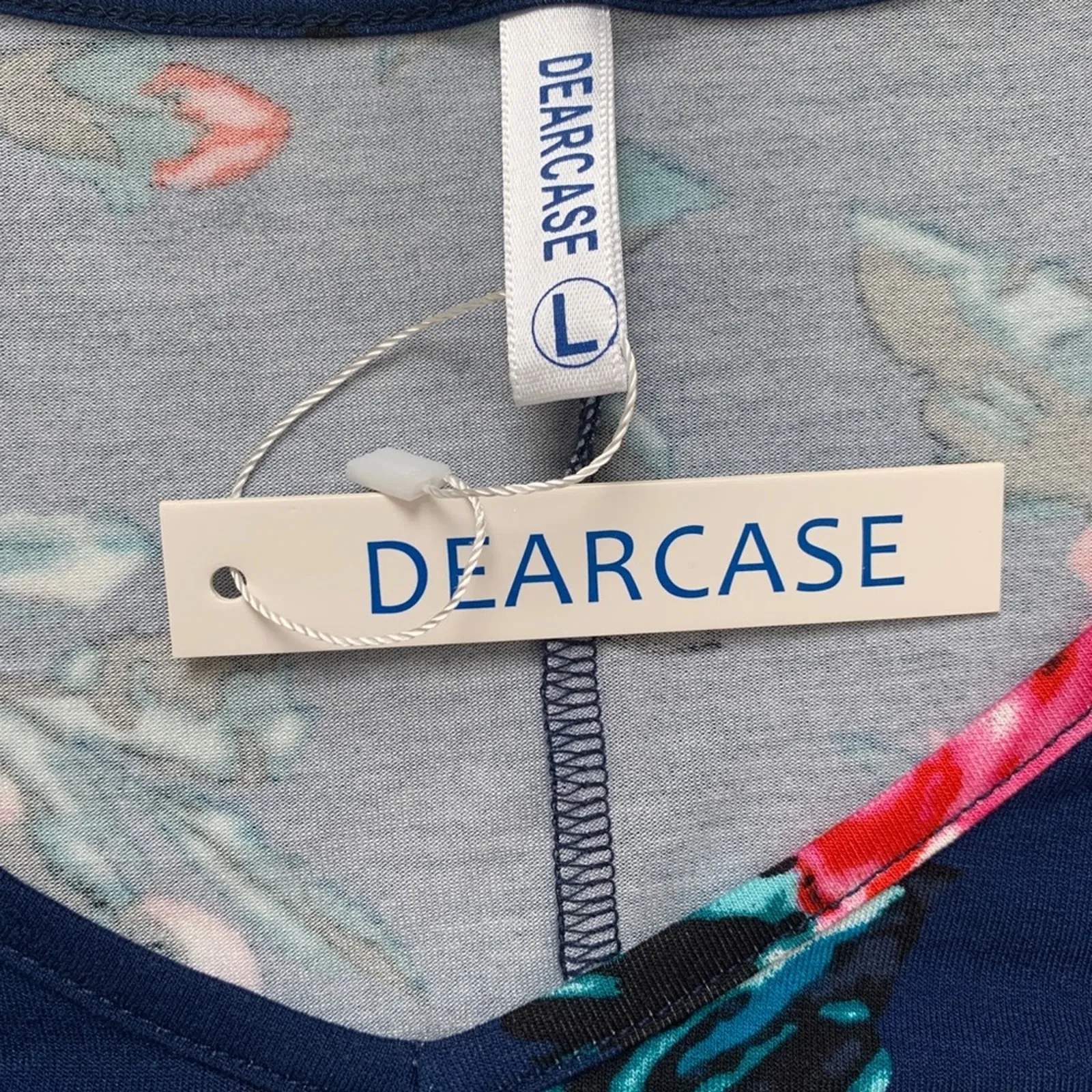 Dearcase Dress Blue Pink Floral Jersey Long Sleeve V - Image 11