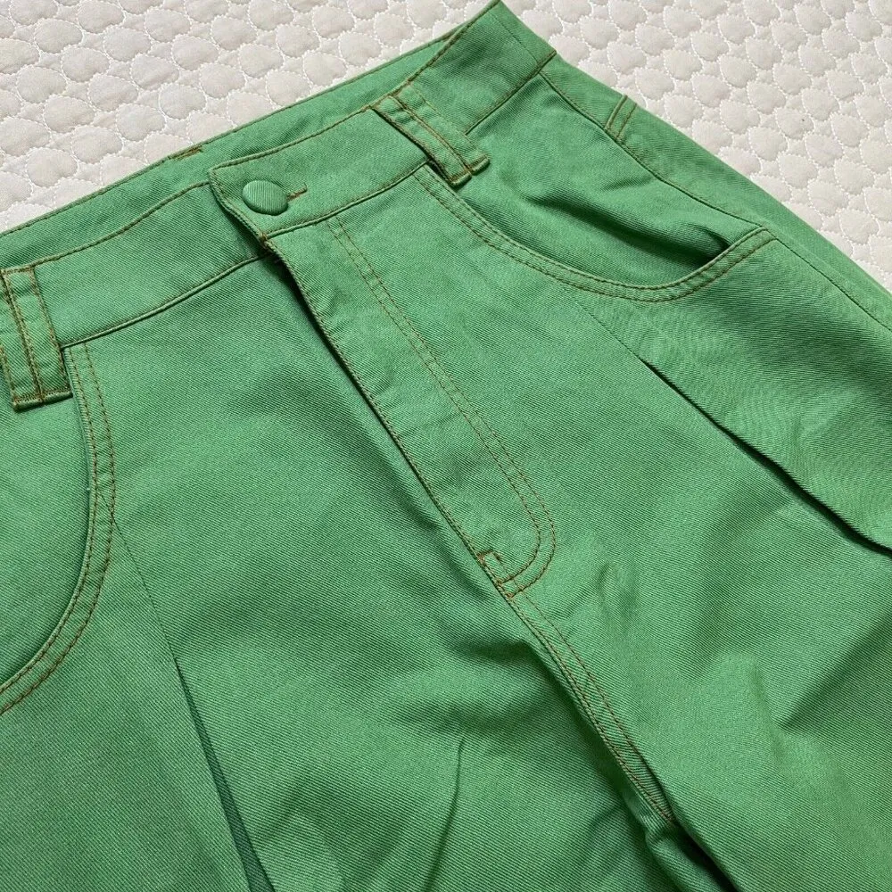 FARM Rio Green Straight Pleat Pants NWOT Women's Size 27 W29 Cotton High Waist - Image 11