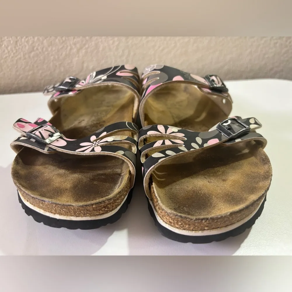 Birkenstock Birki’s Salina Black & Pink Floral Slip On Cross Strap Sandals 37 7 - Image 6