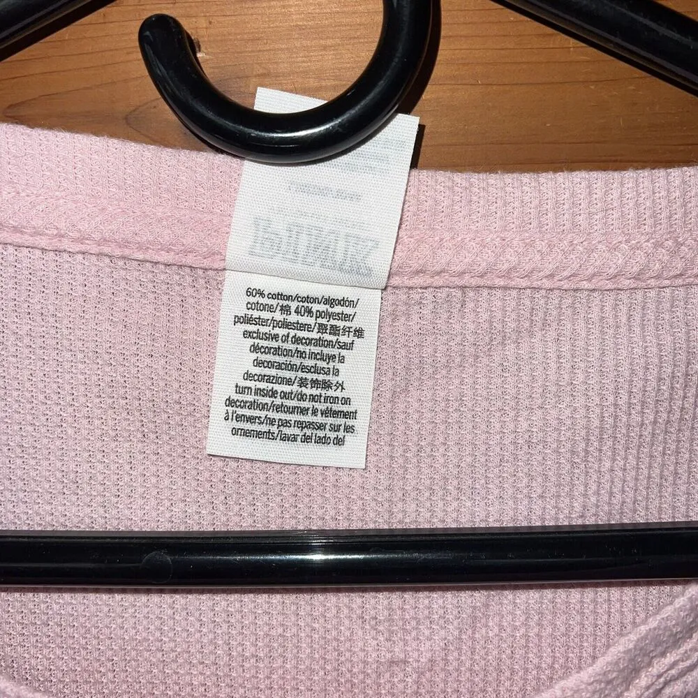 Victoria's Secret LOVE PINK Thermal Knit Henley Top Logo Large - Image 5