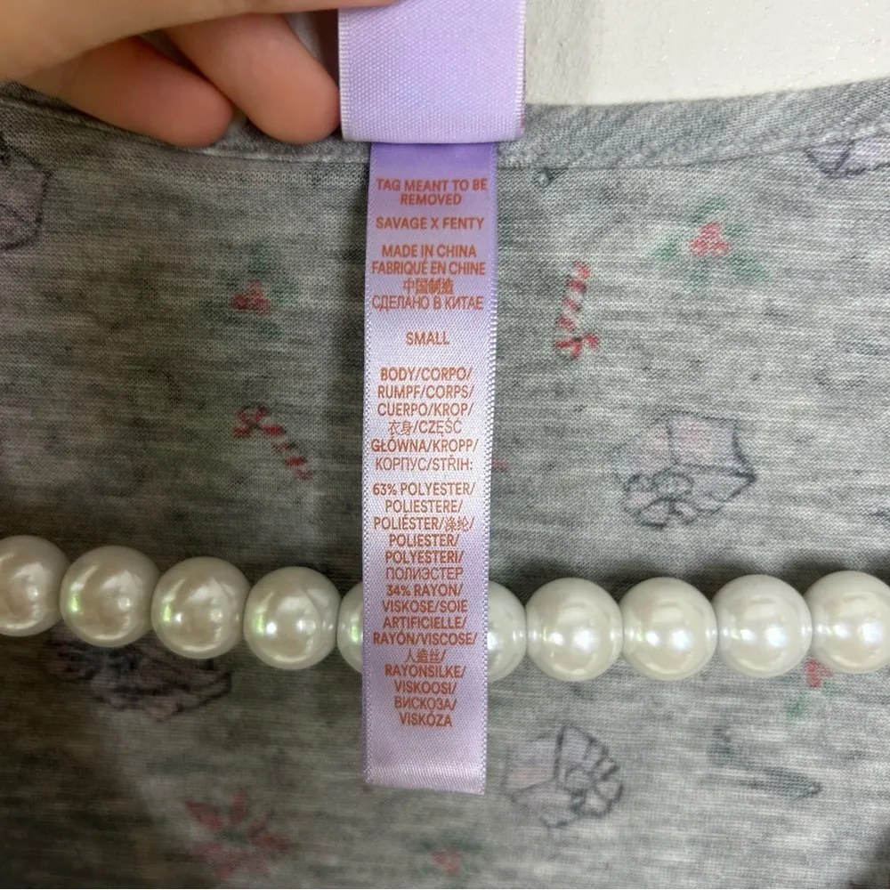 Savage X Fenty Tis The Savage Long Sleeve Sleep Shirt Size S Gray - Image 6