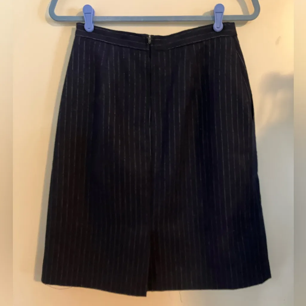 Vtg Plum Tree Womens Skirt Navy Blue Striped Wool Blend Pencil Sz 11/12 - Image 3
