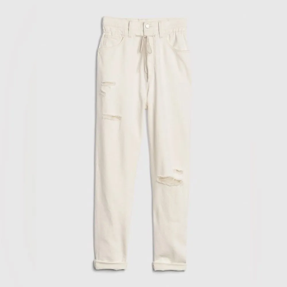 New GAP Off White Boyfriend High Rise Drawcord Distressed Jeans Size 10/30 - Image 8