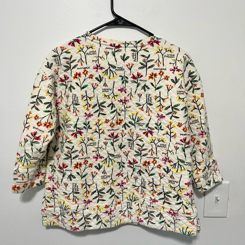 Lands' End Quilted Crewneck Top in Floral- Size Small - Image 3