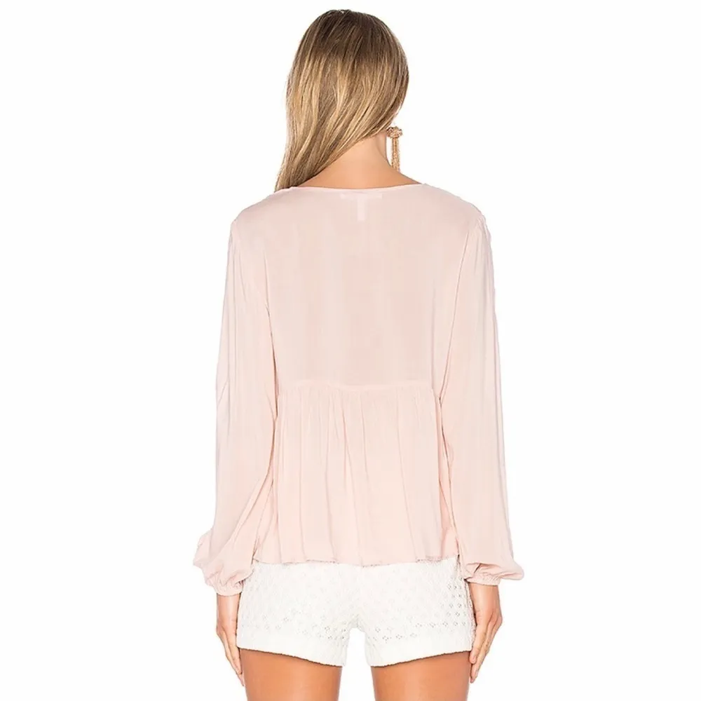 BCBGeneration Lace Up Blouse in Rose Smoke - Image 3