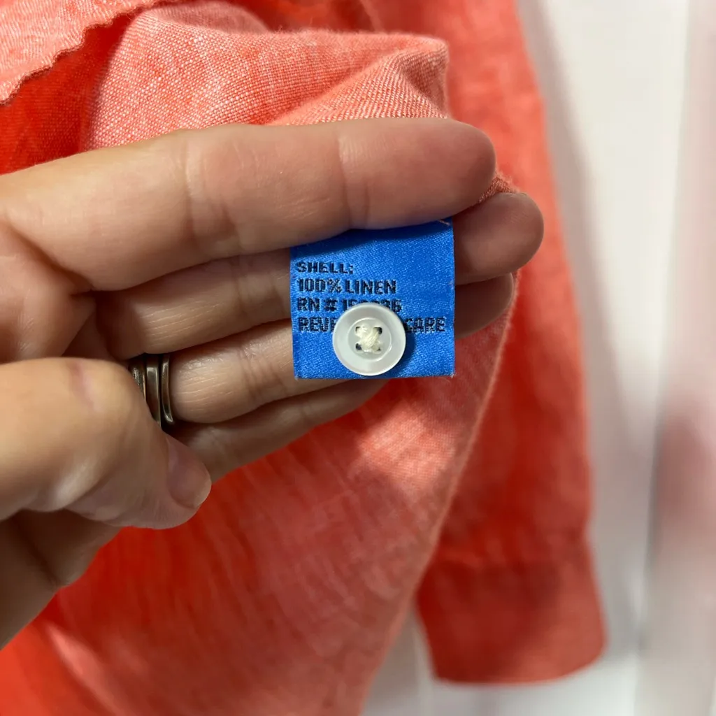 J McLaughlin Britt Linen Point Collar Long Sleeve Button Front Blouse Medium Orange - Image 6