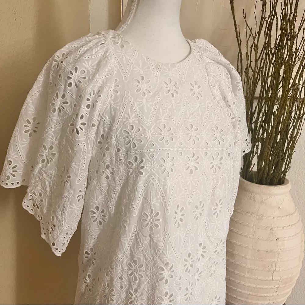 KATE SPADE Eyelet Lace Shift Dress Spice Things Up Mini White Flutter Size Small - Image 5