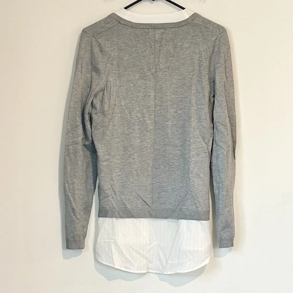 NWT Adrianna Papell Heather Gray Silver Lurex Sweater Faux Button Up Bow Detail - Image 6