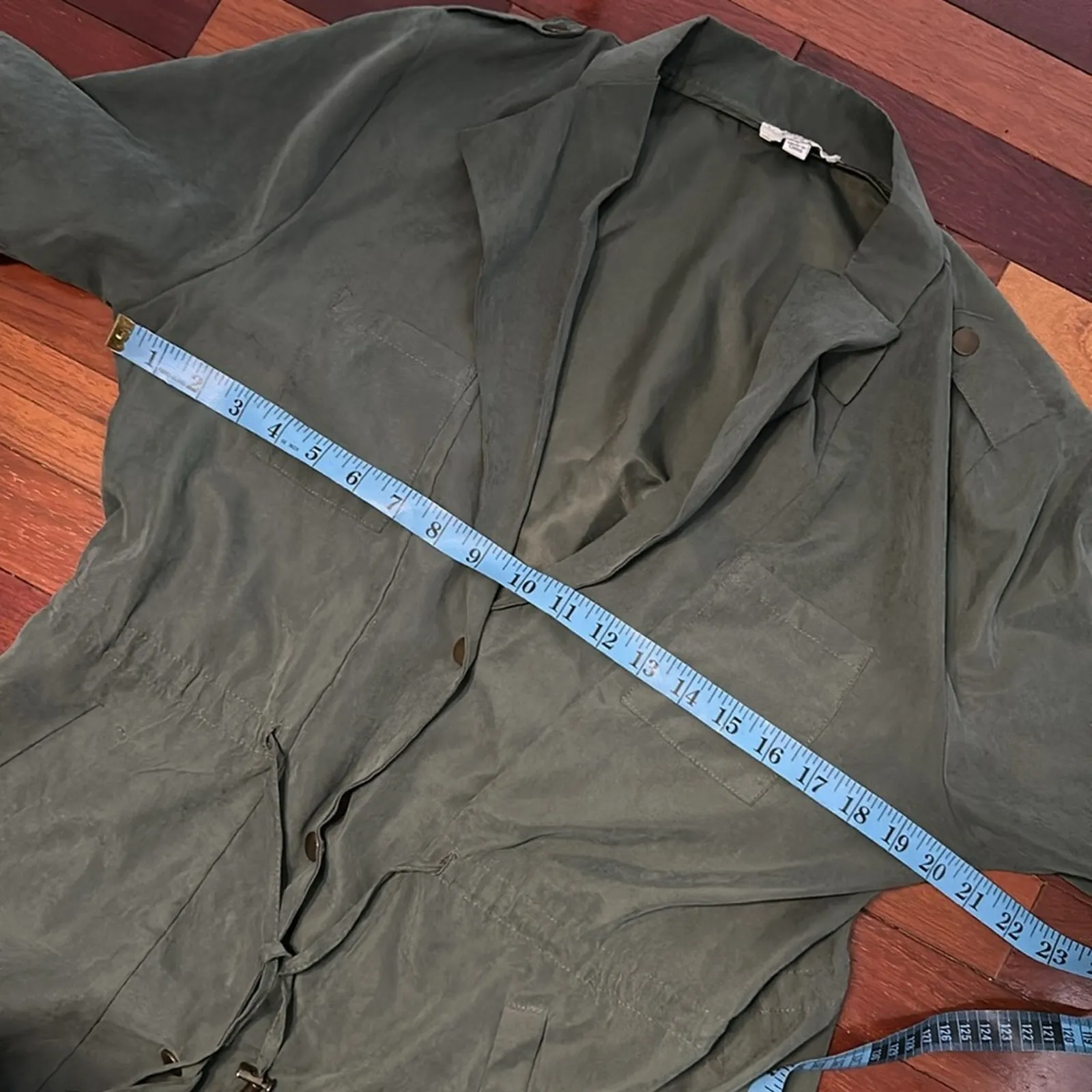 Umgee  Olive Green Suede Shacket Blazer Roll Tab Pockets Military Shirt Gorpcore - Image 9