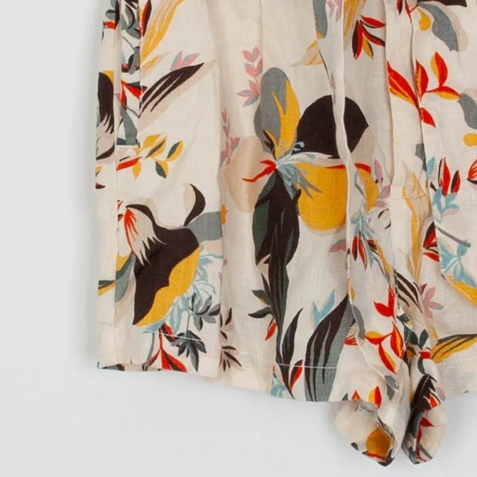 Cynthia Rowley Womens Floral Print Linen Blend High Waist Paperbag Shorts Size S - Image 3