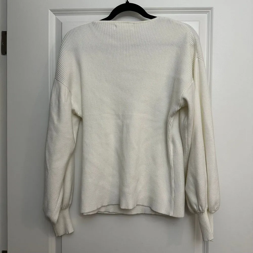 All in Favor Rib Bishop Sleeve Surplice Ribbed Sweater - Image 3