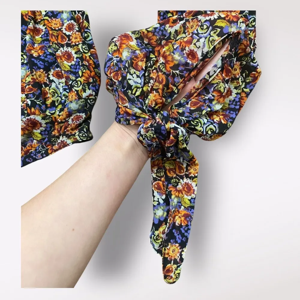 Free People All Dolled Up Floral Mesh Cropped Long Sleeve‎ Womens M Boho - Image 8