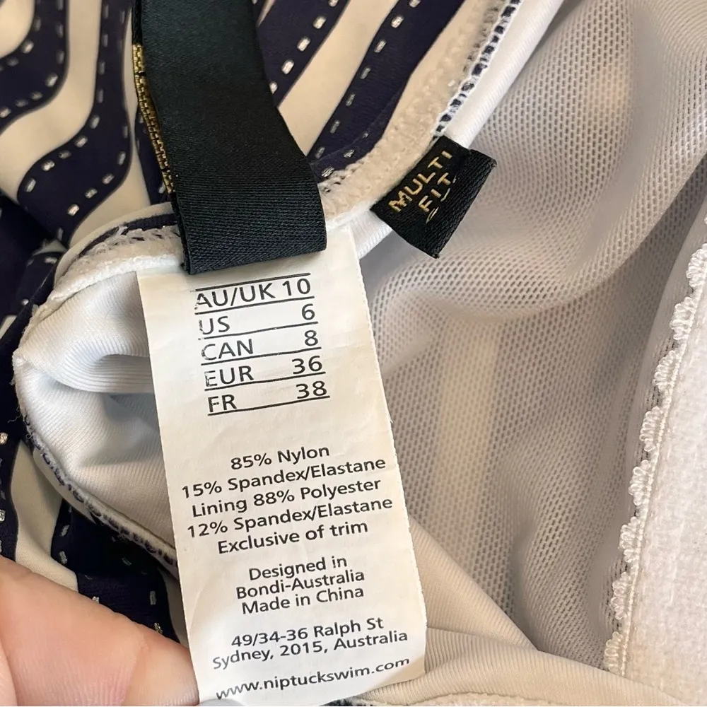 NipTuck Swimsuit One Piece Navy Blue White Stripes Multi Fit Cup 6 - Image 6