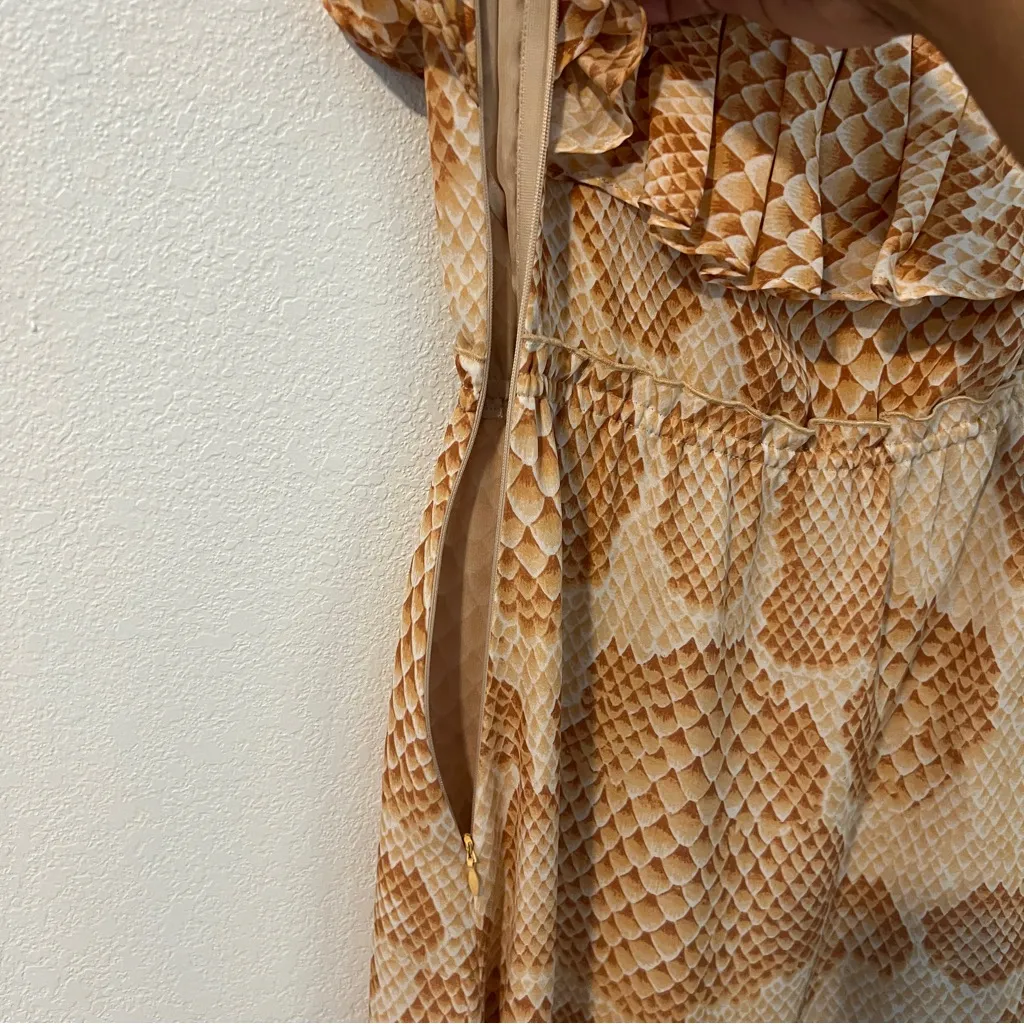 AKA New York Silk Snake Print Tan Brown Strapless Ruffle Layered‎ Maxi Dress XS - Image 8