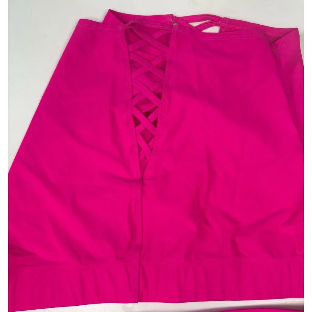 *Torrid 2 Pc Swimsuit Womens Plus 3 Hot Pink Bralette Brief Lace Up Beach Bikini - Image 9