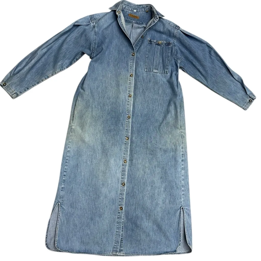 Ruff Hewn Light Wash Denim Button Front Shirt Dress Small 90s Long Sleeve Dress - Image 15
