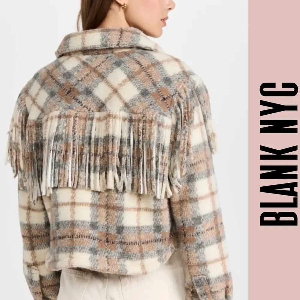 Blank NYC jacket coat wool plaid fringe jacket western - Image 4