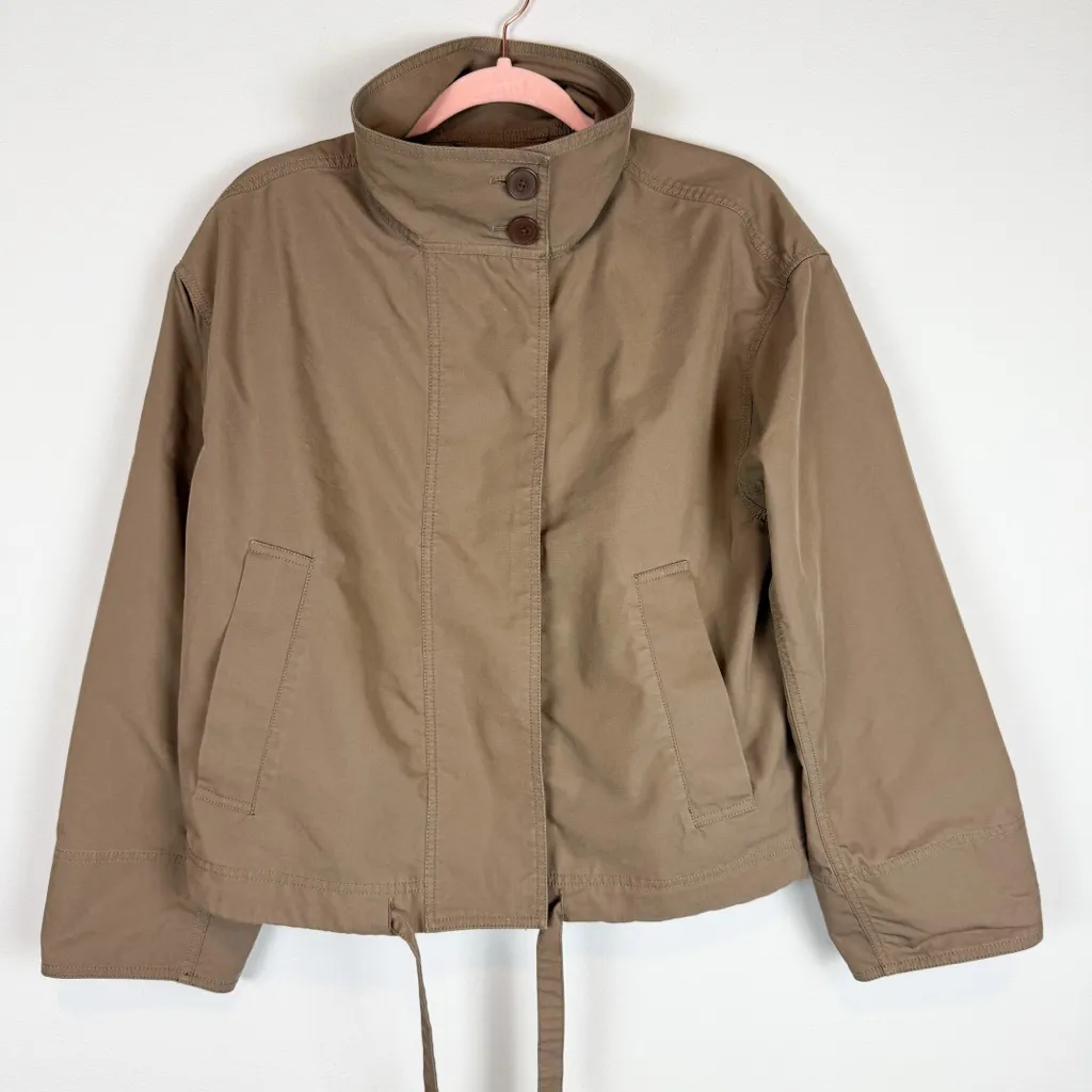 LOFT Twill Anorak Cropped Jacket Neutral Tan Brown Size Small - Image 3