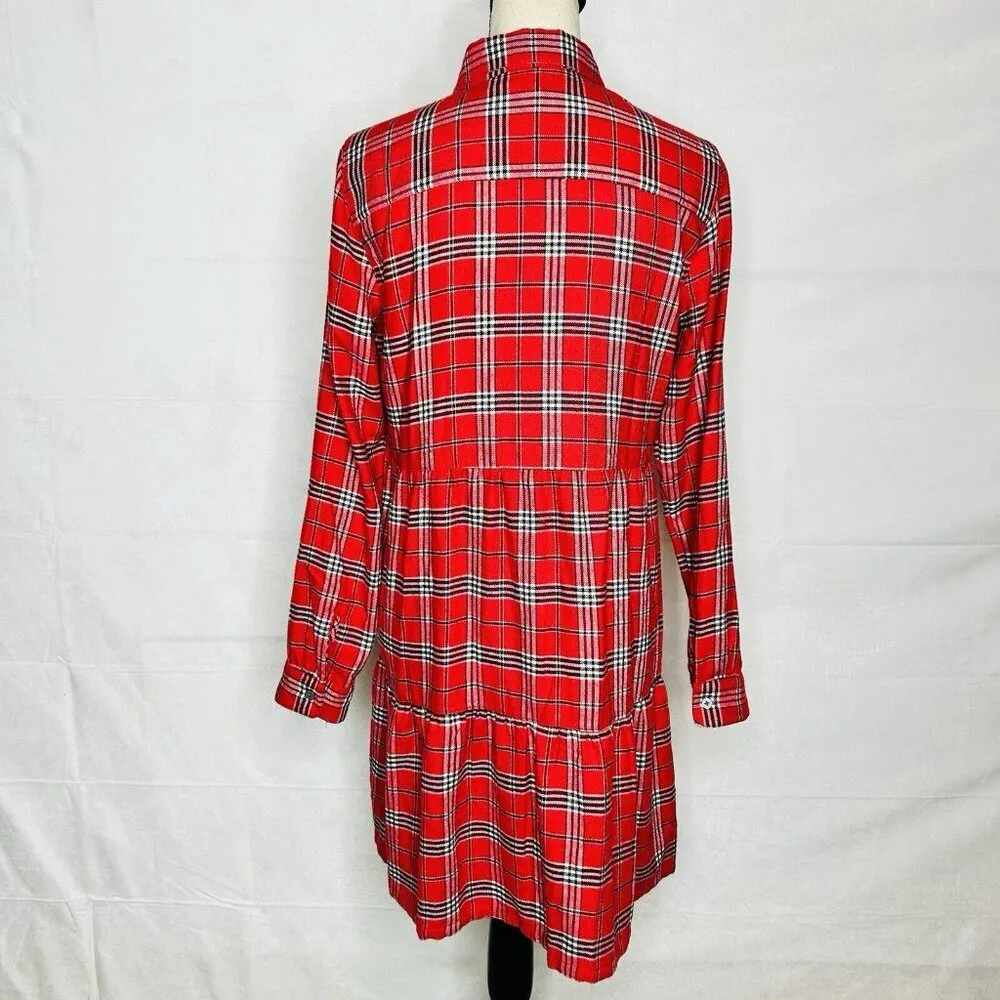 NWT Ann Taylor Loft Flannel Shirt Dress Sz S Red Plaid Long-Sleeve Soft NEW - Image 7