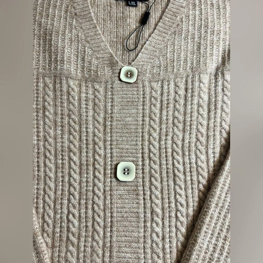 Cashmere Oatmeal/Beige Vneck Sweater - Image 3