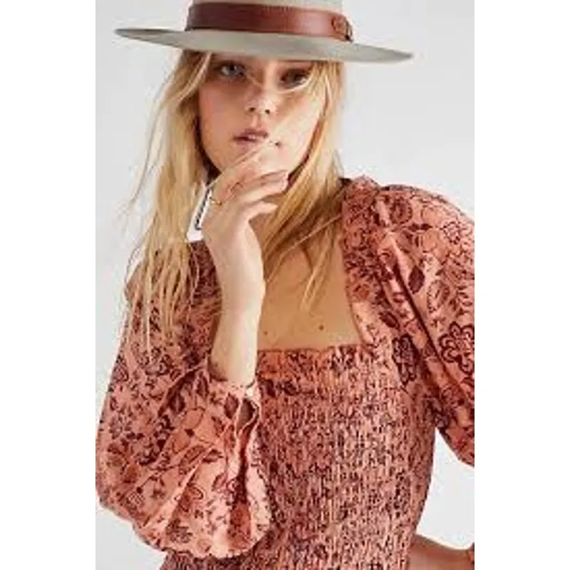 FREE PEOPLE Smock it to Me Mini Dress Puff Sleeve BOHO PRAIRIE FEMININE Size L - Image 2