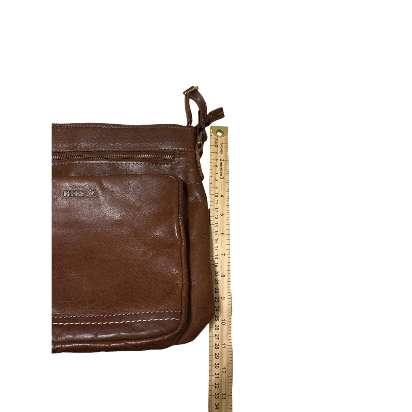 Crossbody Messenger Soft Brown Leather Bag Purse LEDER BUCK - Image 6