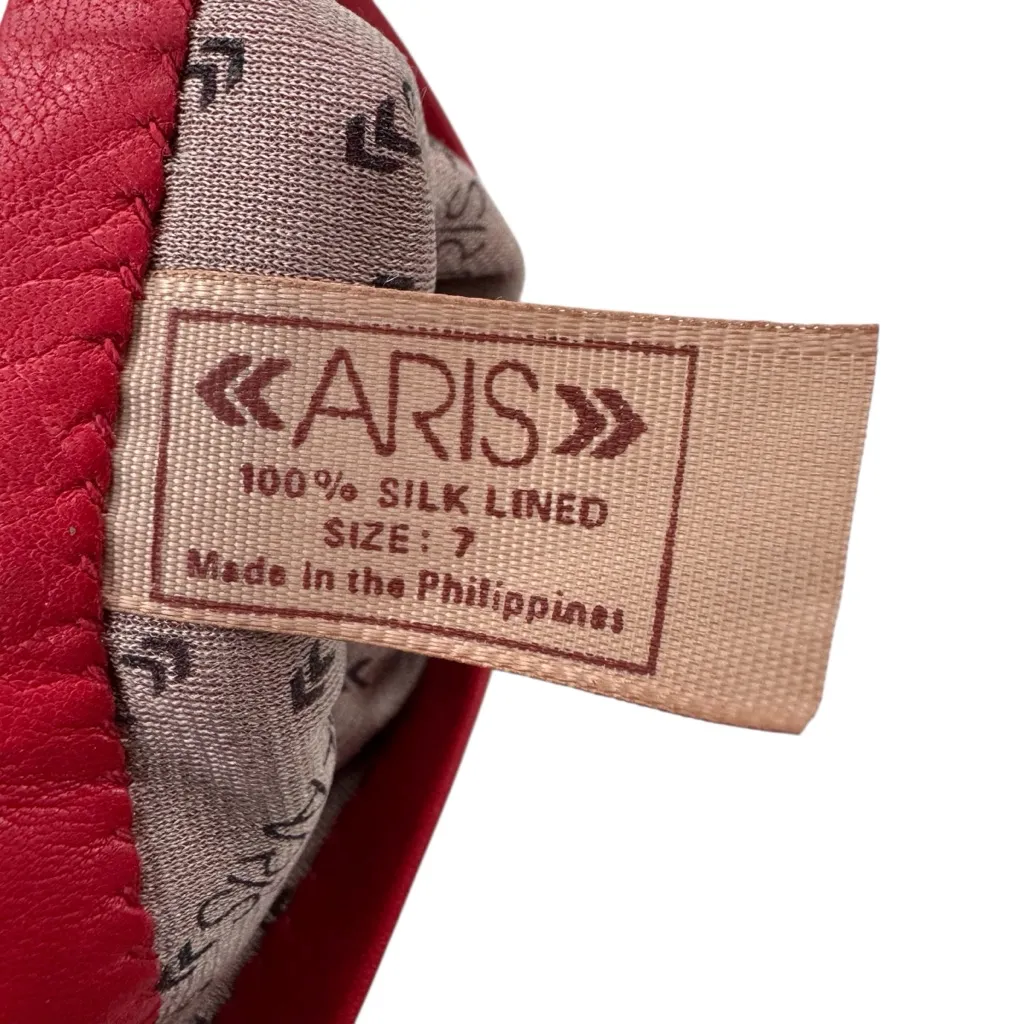 Vintage Aris Leather Glove Silk Lined Cherry Red Size 7 - Image 5