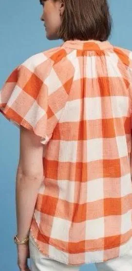 NWOT Maeve Anthropologie Butterfly Sleeve Big Gingham Check Button Up Blouse - Image 2