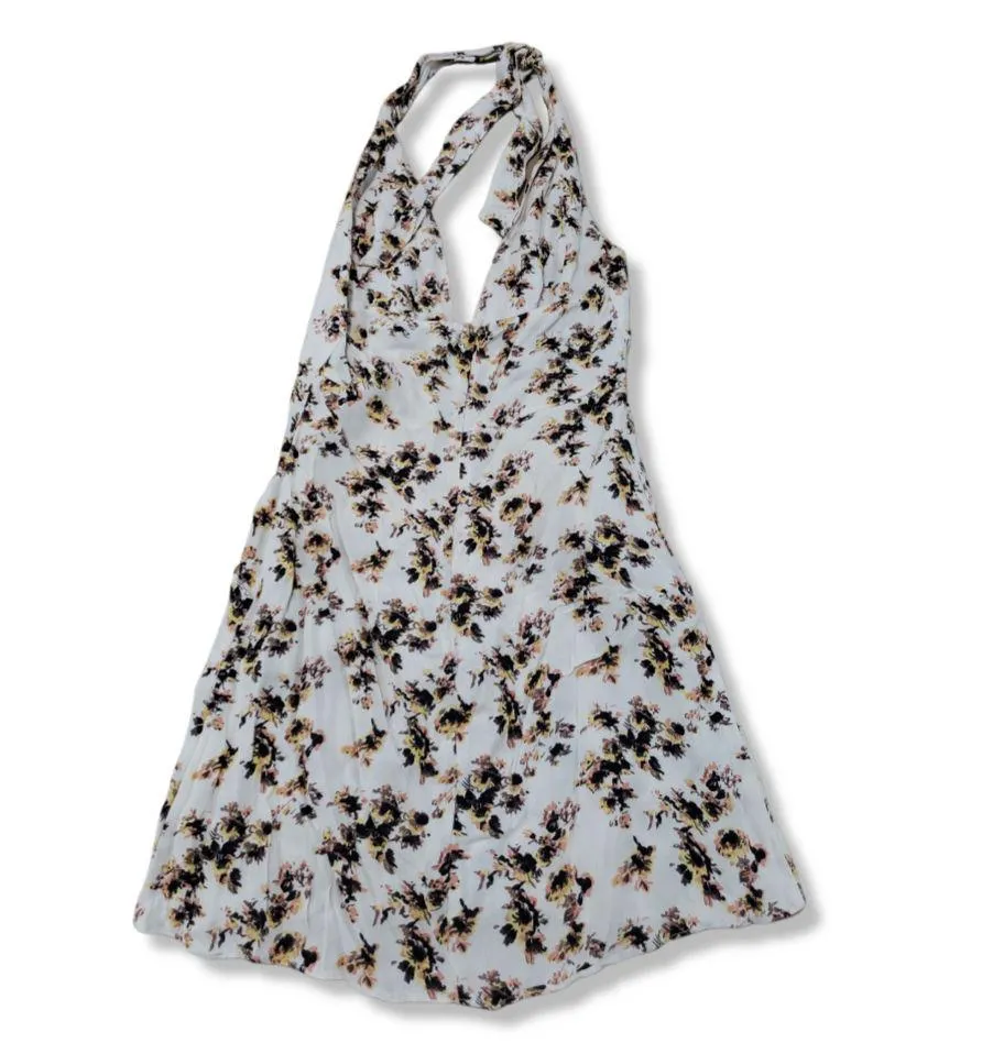 Flynn Skye  Dress Size Small Halter Top Tie Open Back Flower Floral Mini Dress Sleeveless Two  - Image 2