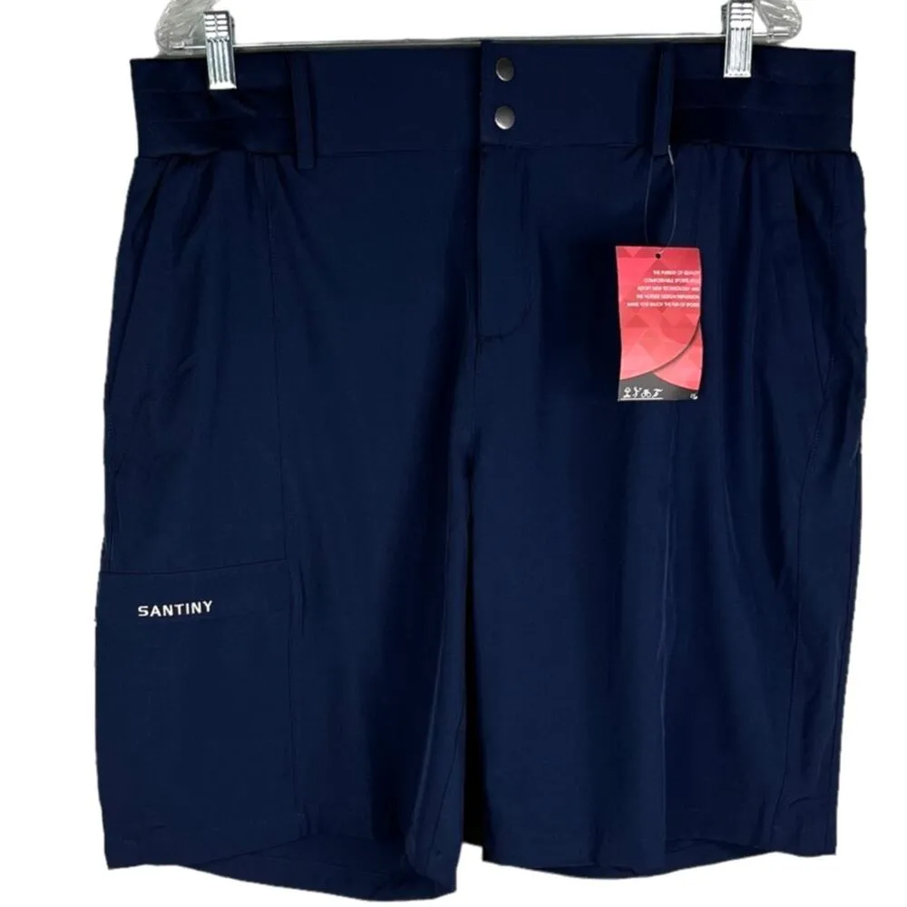 Santiny Shorts XXL High Waist Golf Hike Quick Dry Zipper Pockets Navy New Blue - Image 2