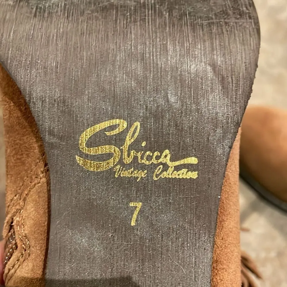 Sbicca Vintage Collection Brown Suede Leather Fringed Ankle Boots Womens Size 7 - Image 11