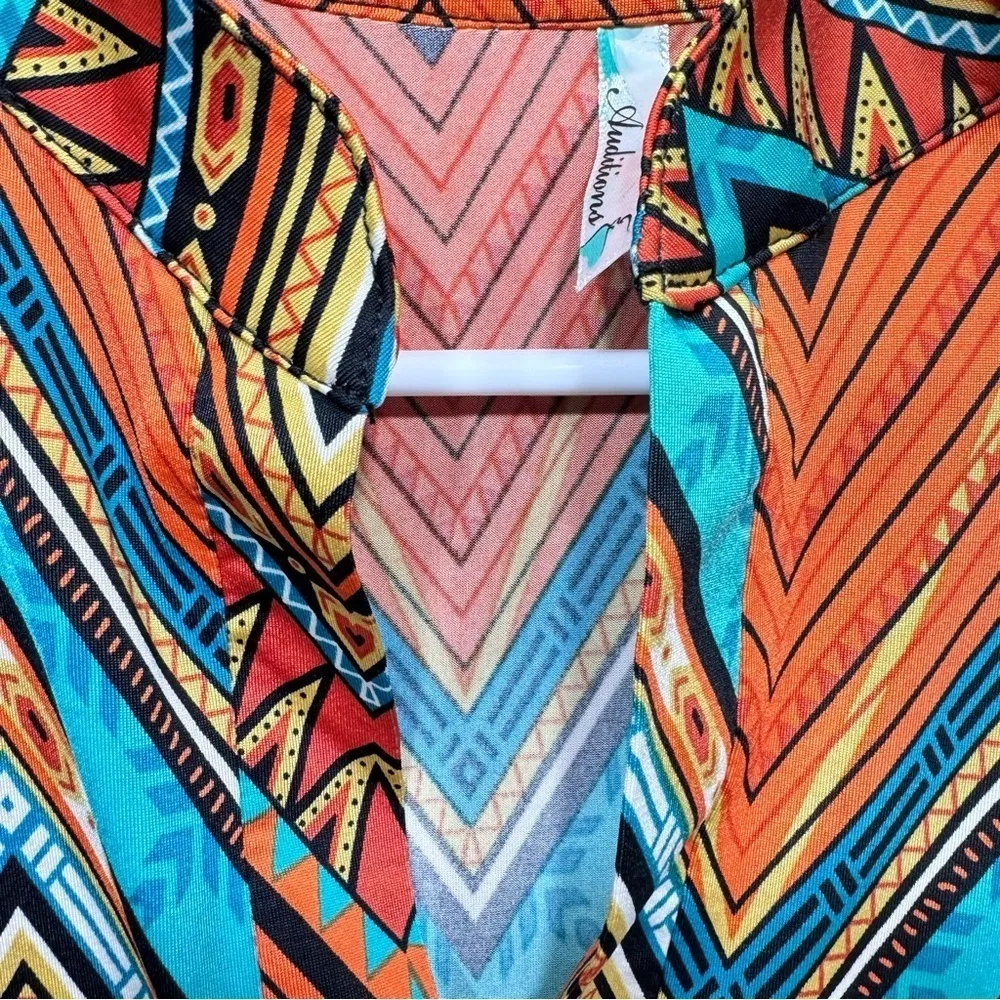 Auditions Southwestern Orange Turquoise Black Zigzag Belted Dress Size Small NEW - Image 6