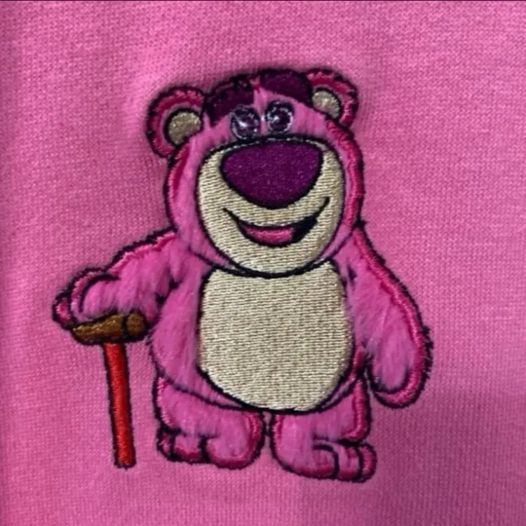 Disney parks pixar Toy Story lotso strawberry bear fuzzy spirit jersey hoodie XL - Image 5