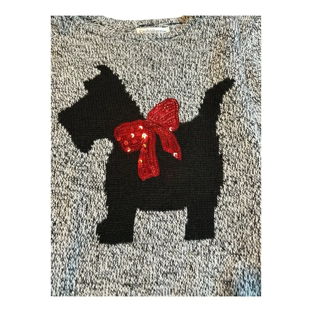 Croft & Barrow Christmas Scottie Dog Sequin Bow Sweater‎ Gray Women Size XXL - Image 7