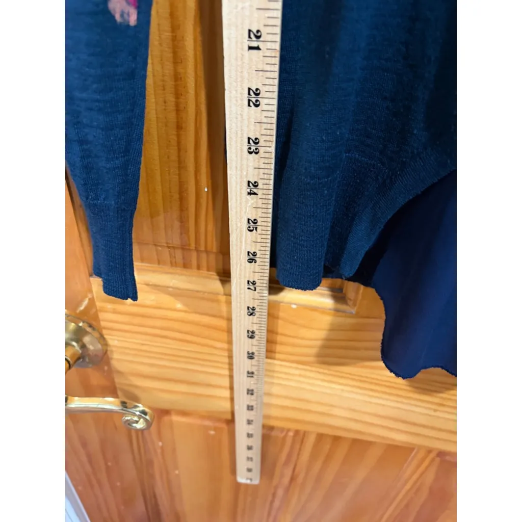 Desigual Navy Asymmetrical Knit Tunic Sweater Floral Boho Art Top M - Image 7