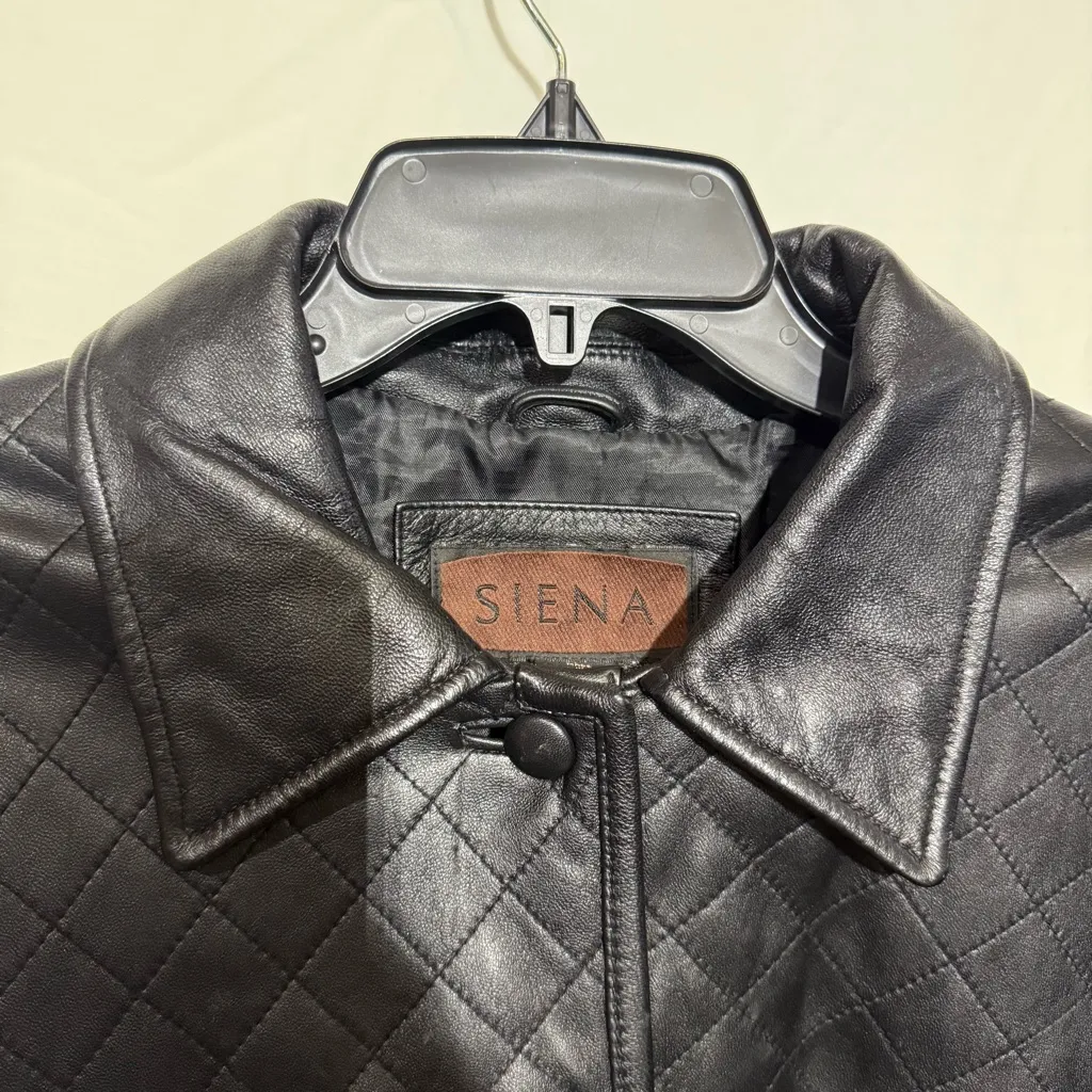 Siena Elegant Black Quilted Leather Jacket Vintage Size 16 - Image 5