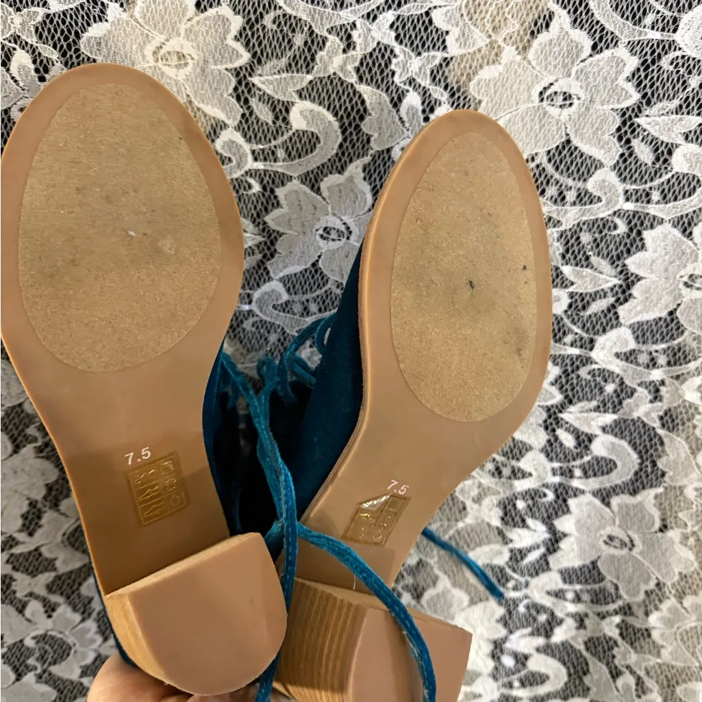 NWOT Jeffrey Campbell Teal Velvet Lace-Up gladiator Booties open toe 3” heel - Image 3