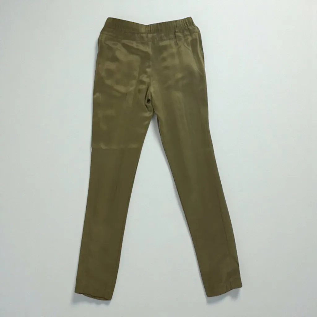 Rebecca Minkoff XS Olive Green Satin Silk Drawstring Pant Stretch Relaxed Resort - Image 3