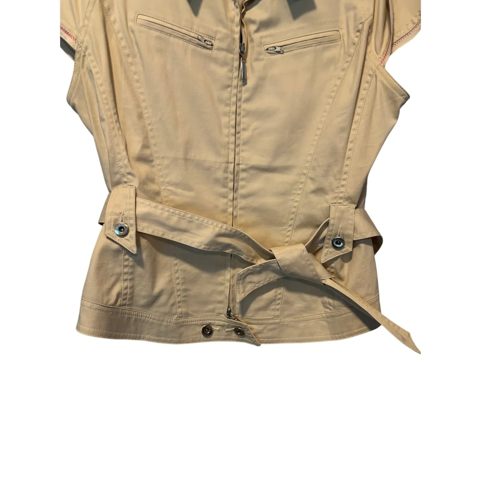 Cache 2 pc Top Vest City Walking Bermuda Safari Short Beige Red Stitching $206 - Image 6