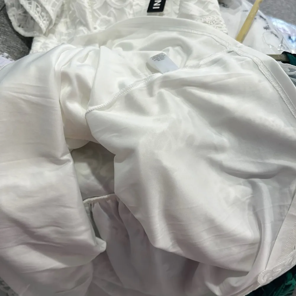 NWT  White Ruffle/Short Sleeve Scoop Neck Midi Lace Drop Waist Dress Sz Small - Image 12