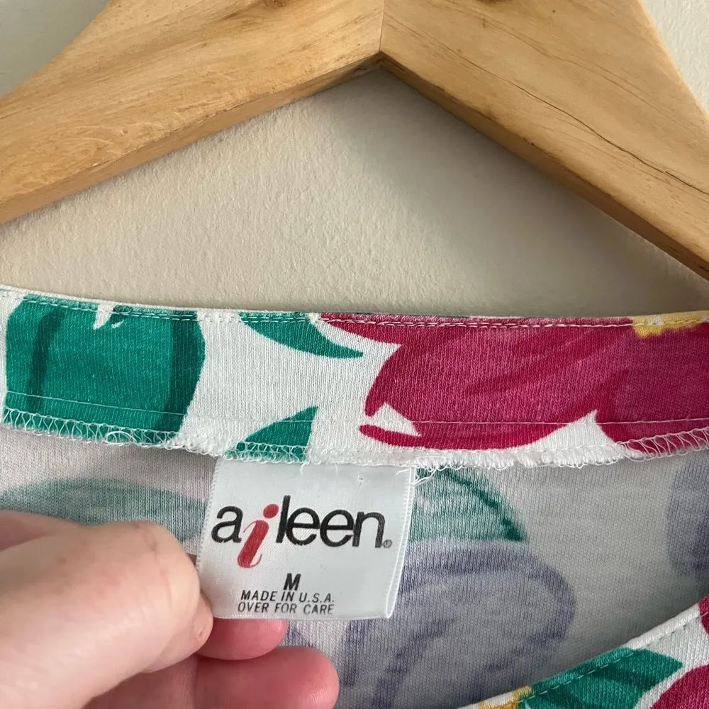 Vintage Aileen USA Floral Button Shirt M 80s 90s Cotton Cottagecore Top White Size M - Image 2