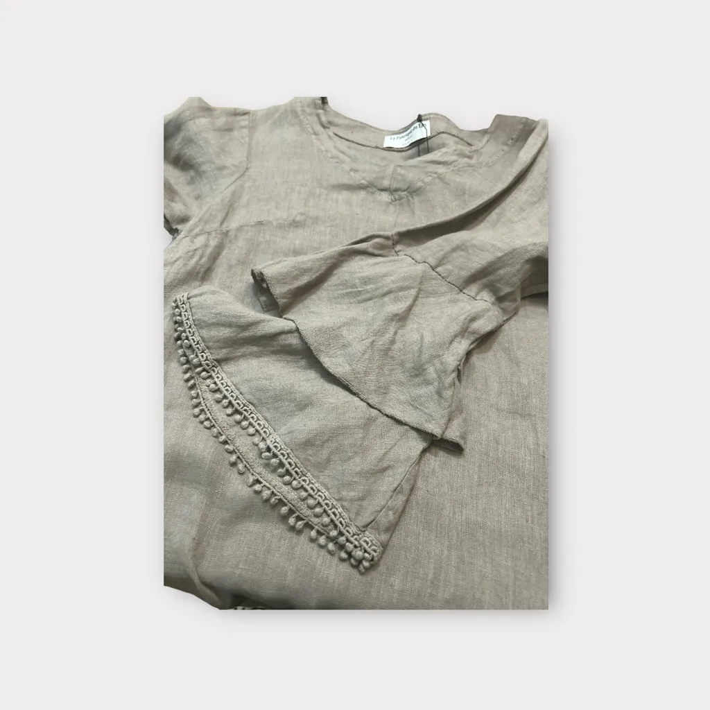 LA FABRIQUE ITALIAN DRESS SIZE SMALL TALL 3, PUTTY COLOUR, LAYEREDBELL SLEEVES‎ Brown - Image 3