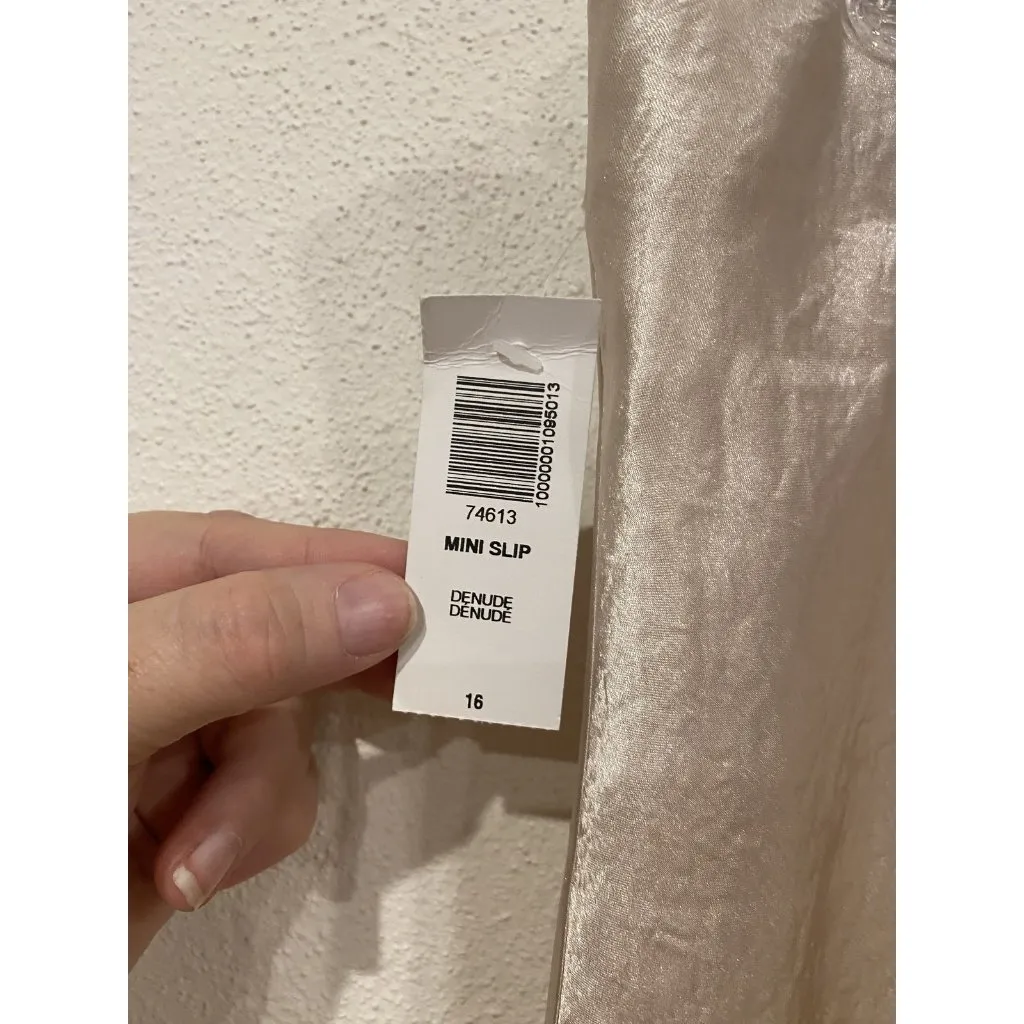 Babaton Mini Slip Skirt Womens 16 Beige Denude Neutral Satin Acetate Aritzia NWT - Image 3