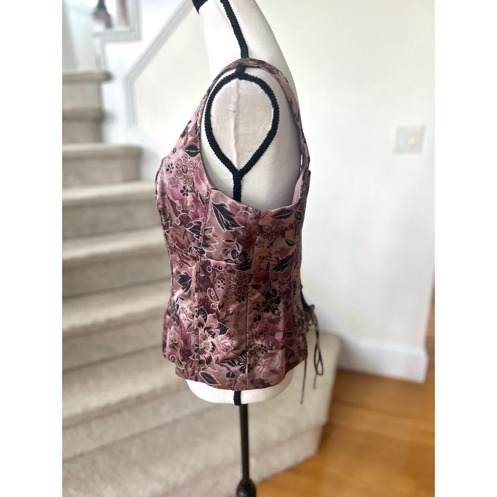Vintage Bandolino Pink Floral Brocade Lace Up Corset - Image 2