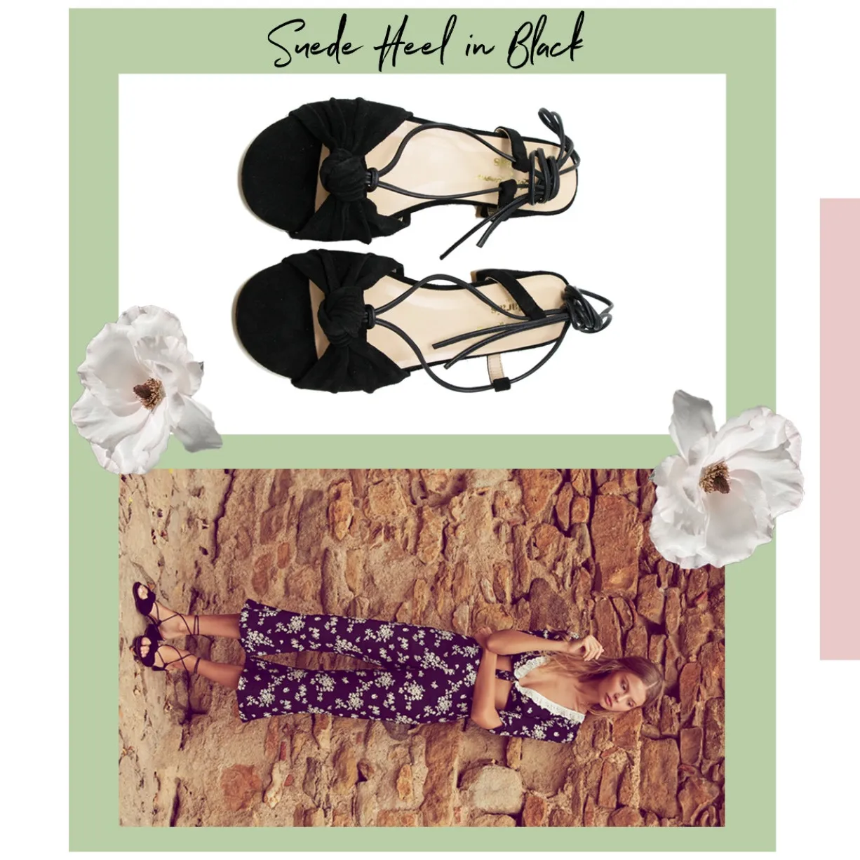 For Love & Lemons x Marais USA Black Suede Knot Wrap Tie Block Heel Sandals - Image 2