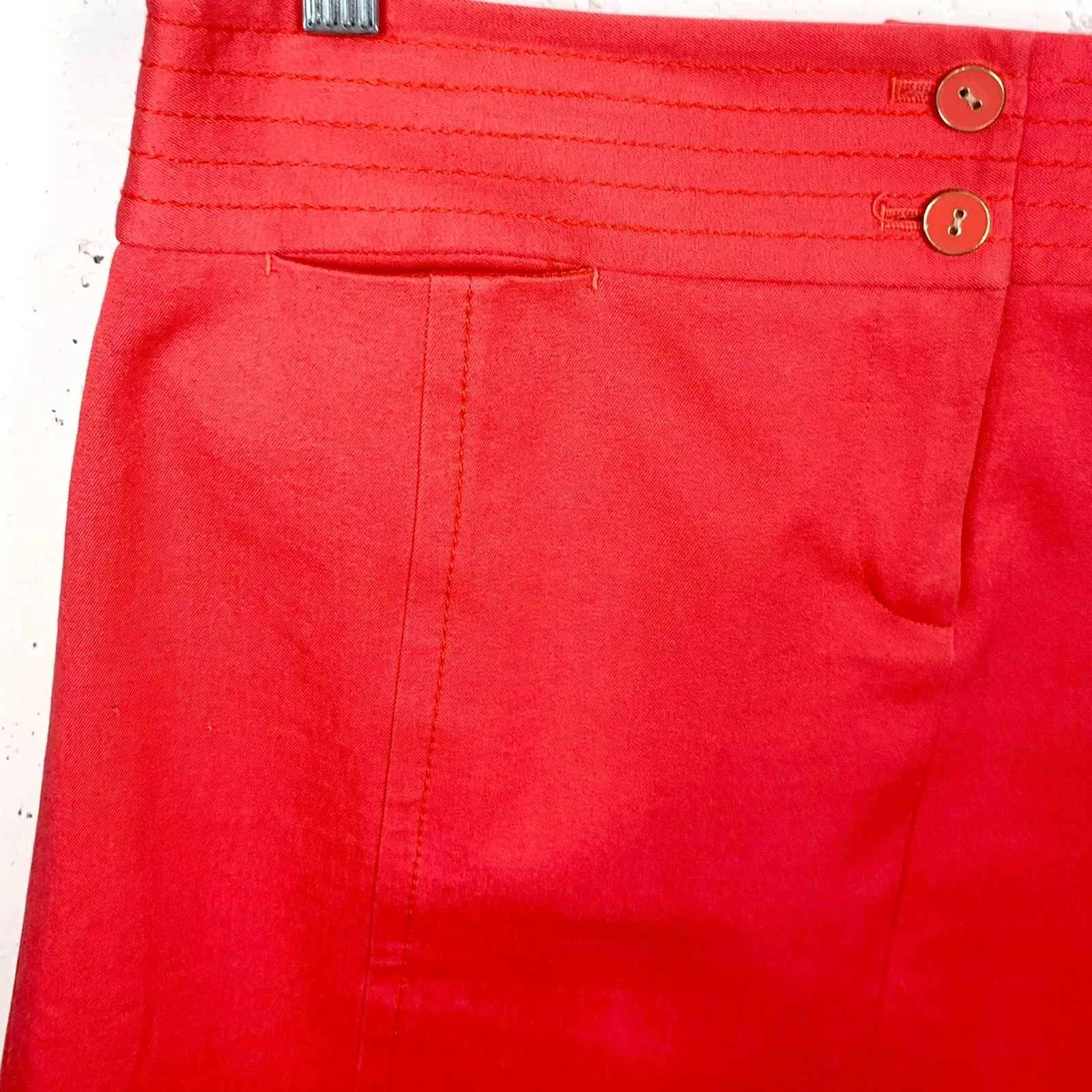 J.McLaughlin Womens 2 Button Detail Straight Pencil Skirt Coral Back Vent 2 - Image 4
